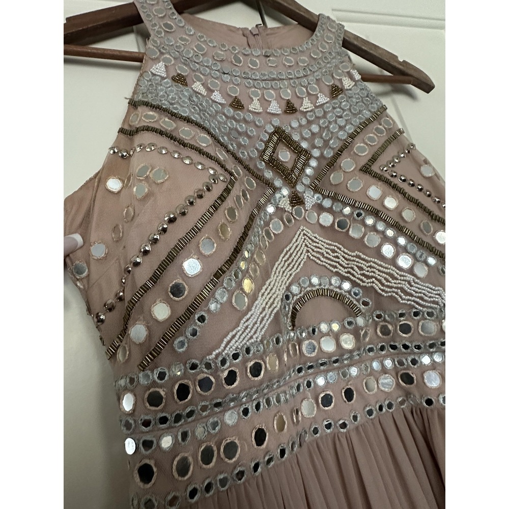 JS Collections Dress Womens 12 Blush Embellished Beaded Sequin Maxi Gown Formal